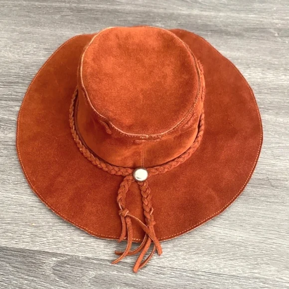 Vintage Suede Leather Boho Tassel Accent Floppy Hat
